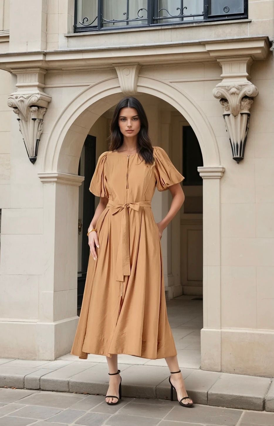 Puff sleeve midi dress