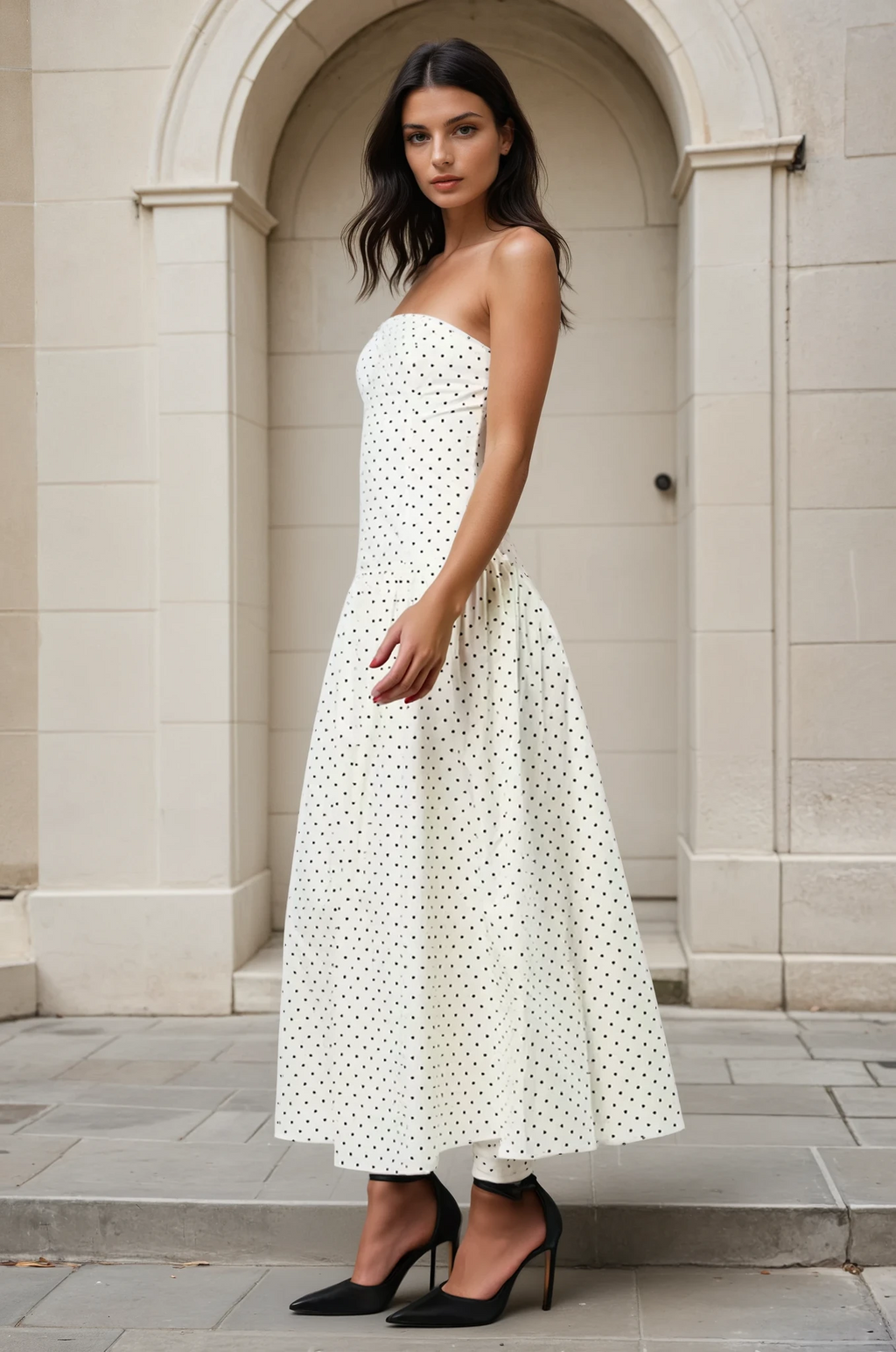 Shelvy polka dot strapless maxi dress