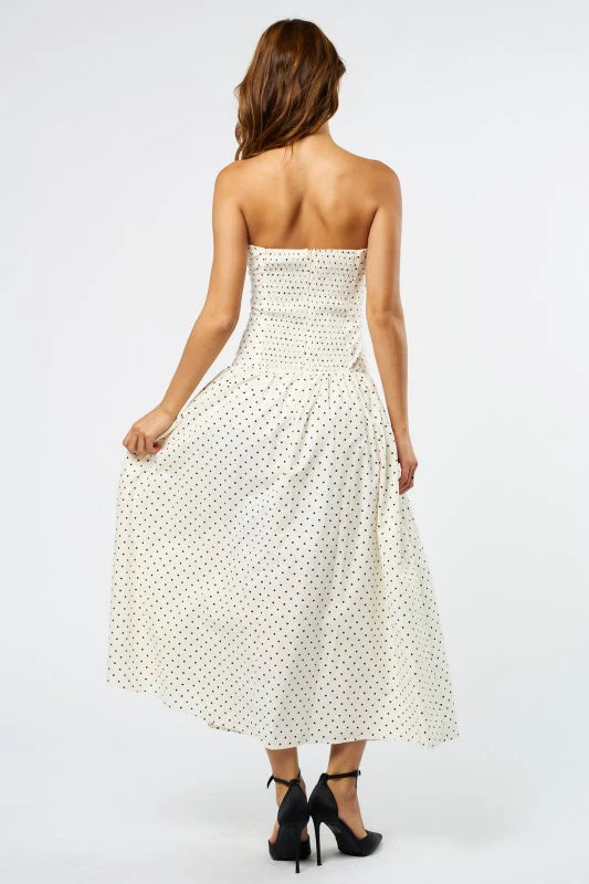 Shelvy polka dot strapless maxi dress