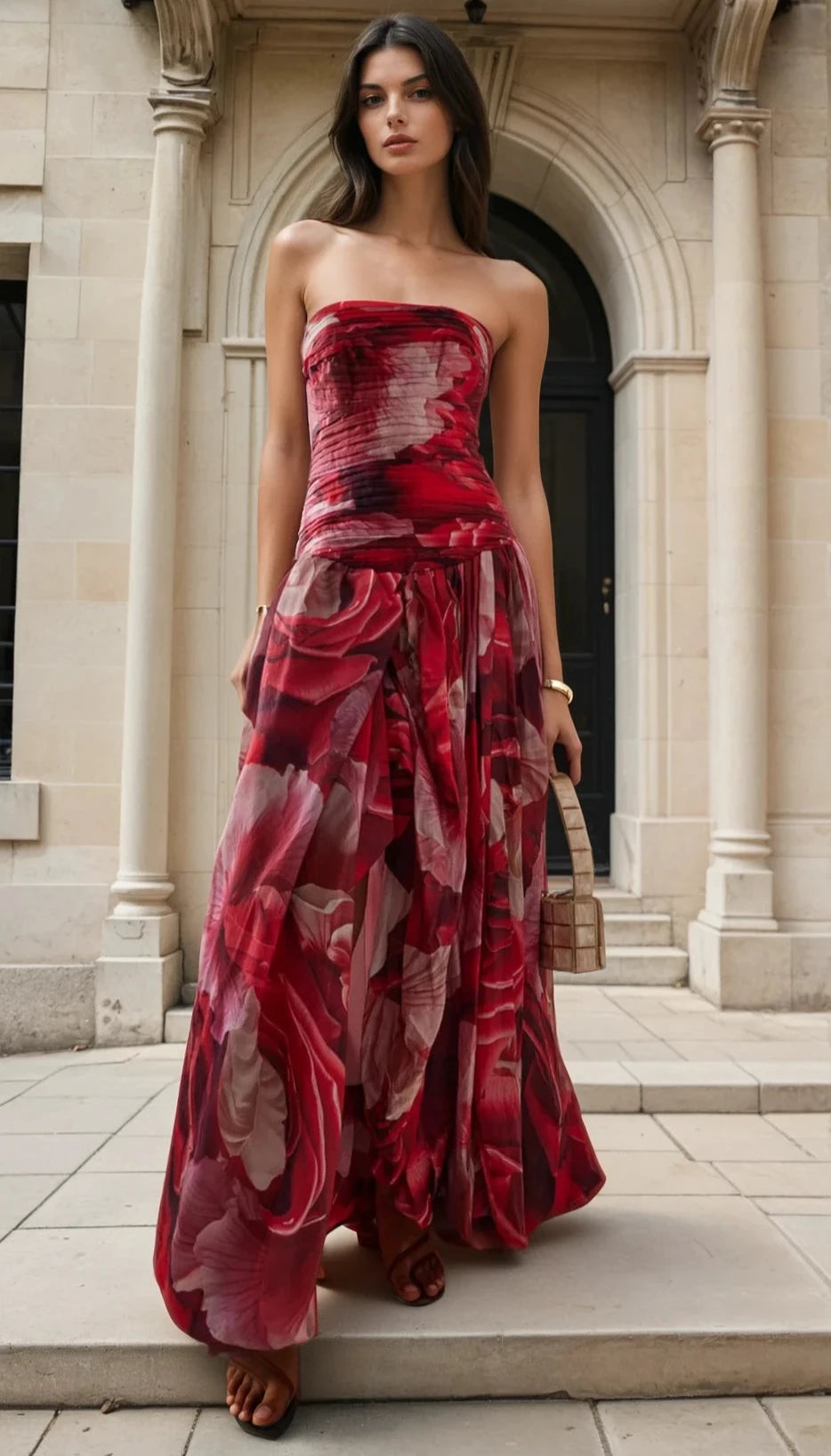 Imani ruched floral maxi high-low dress