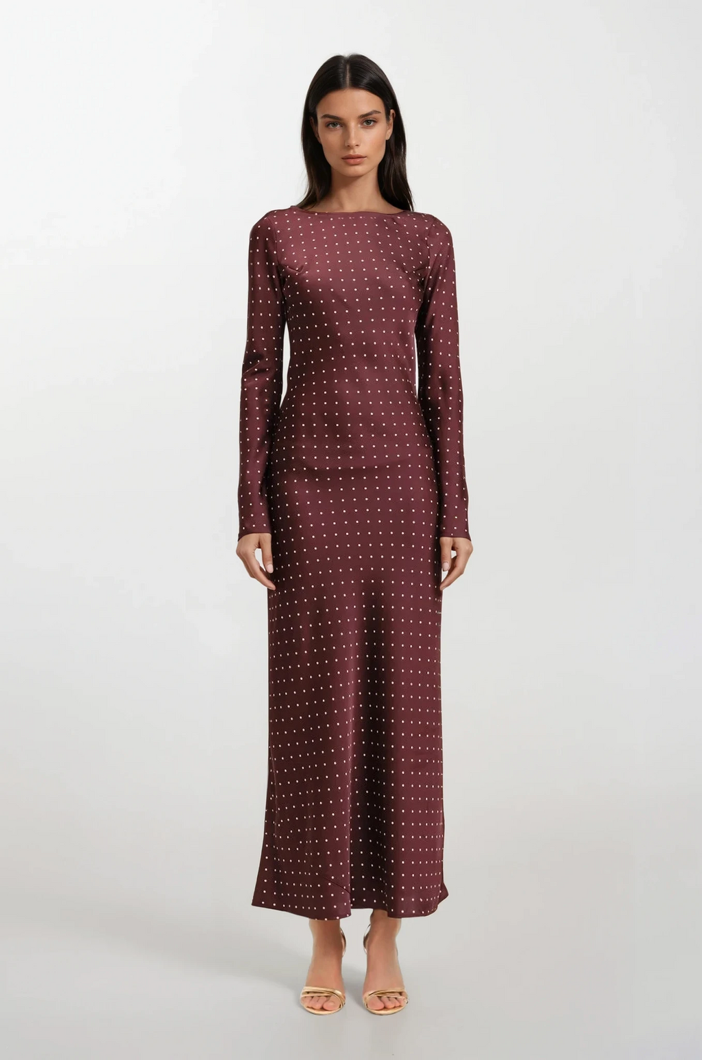 Lauren polka dot burgundy maxi dress
