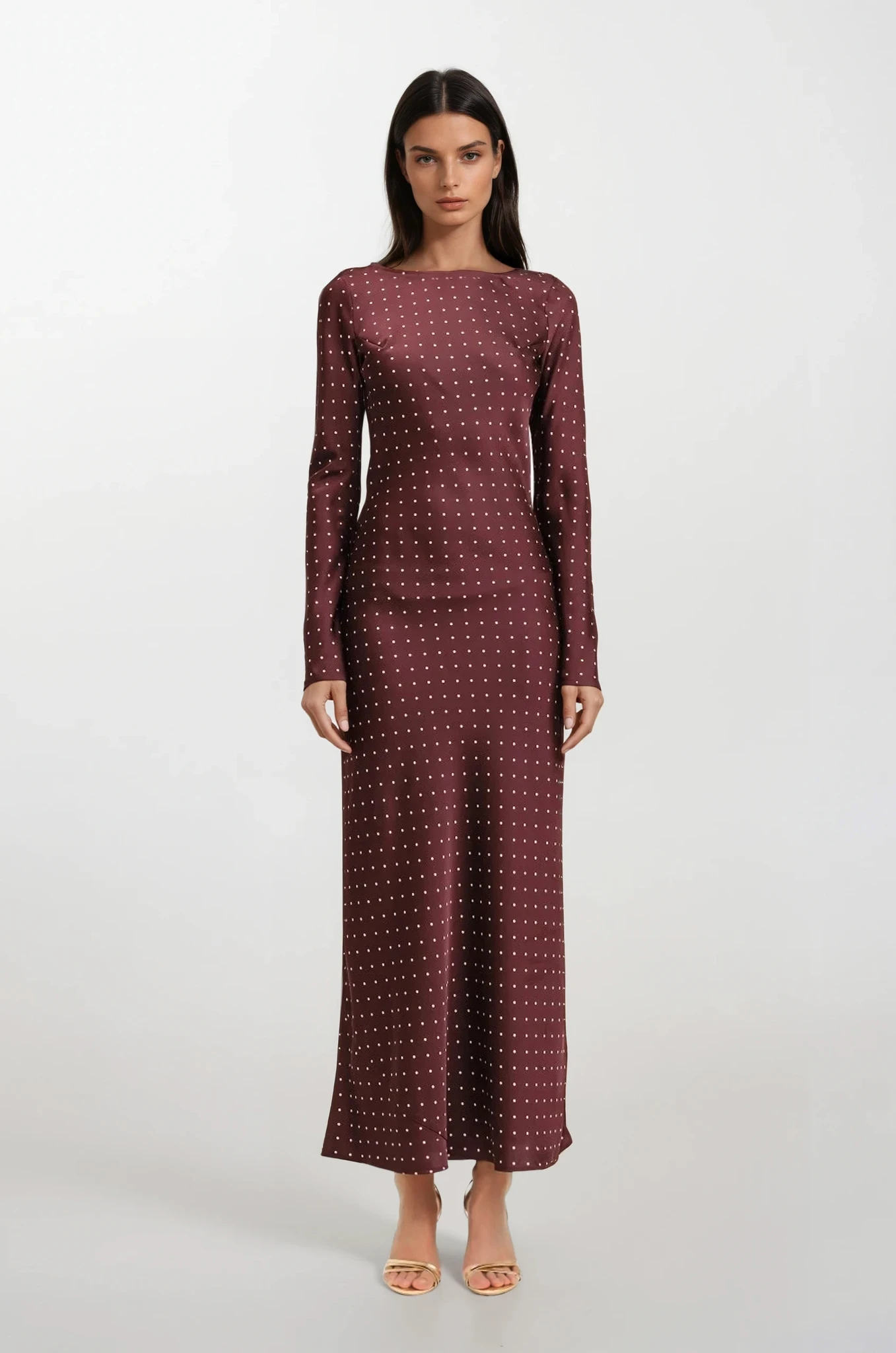 Lauren polka dot burgundy maxi dress