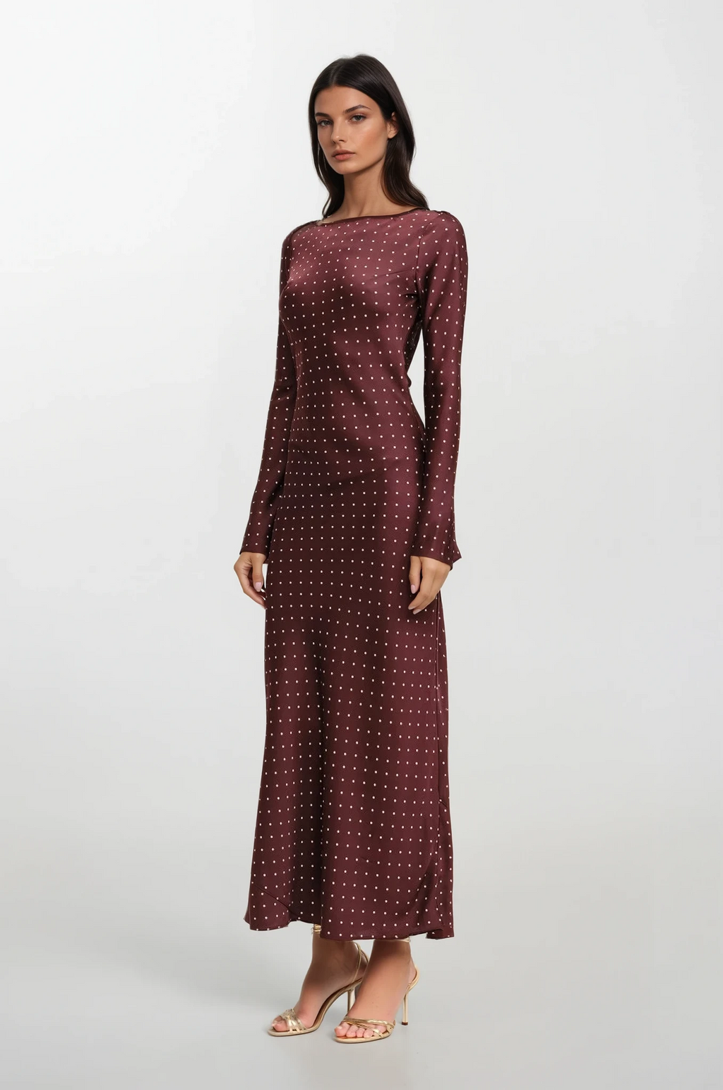 Lauren polka dot burgundy maxi dress