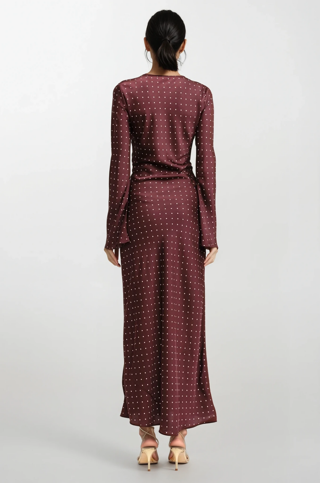 Lauren polka dot burgundy maxi dress