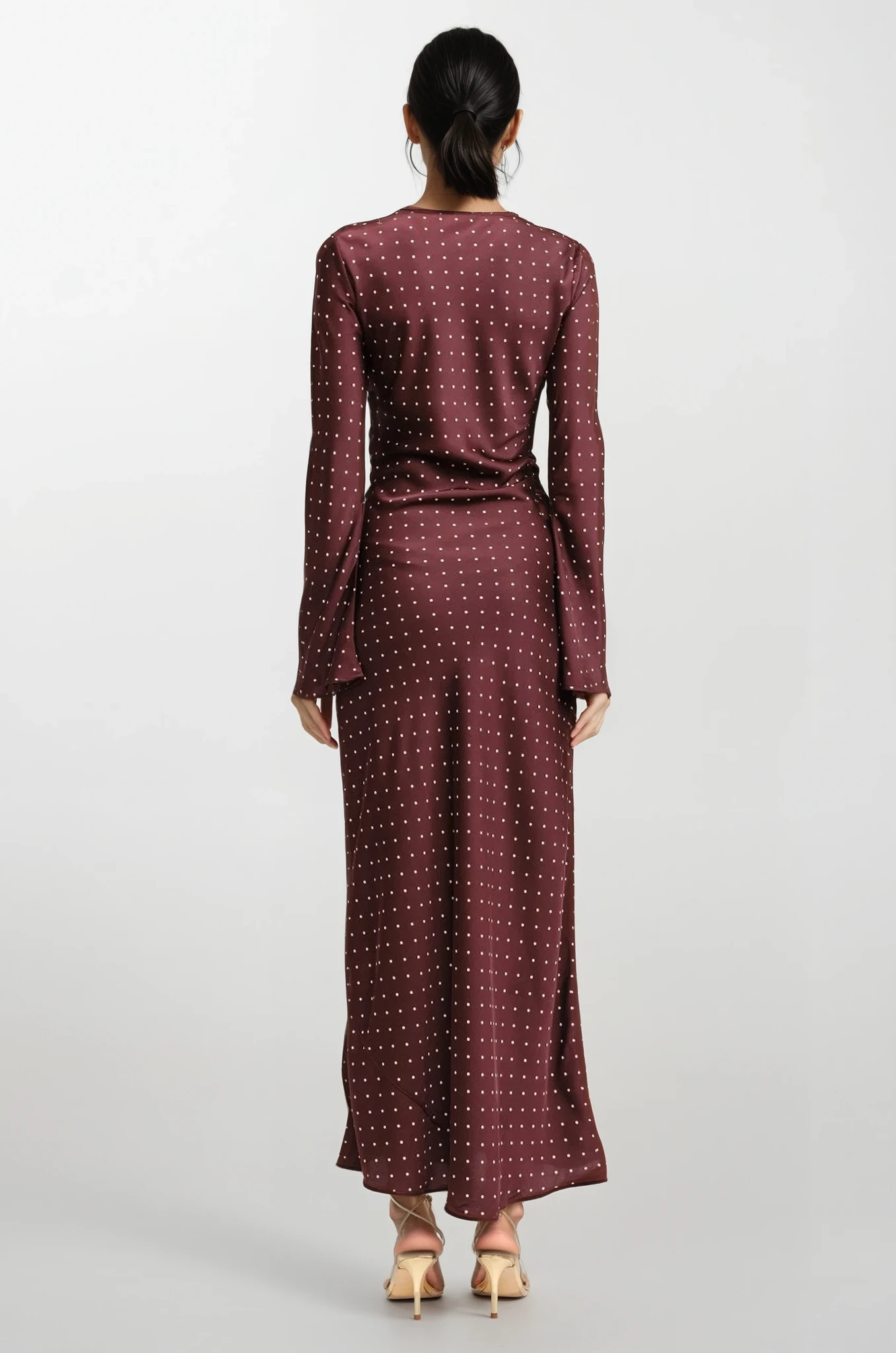 Lauren polka dot burgundy maxi dress